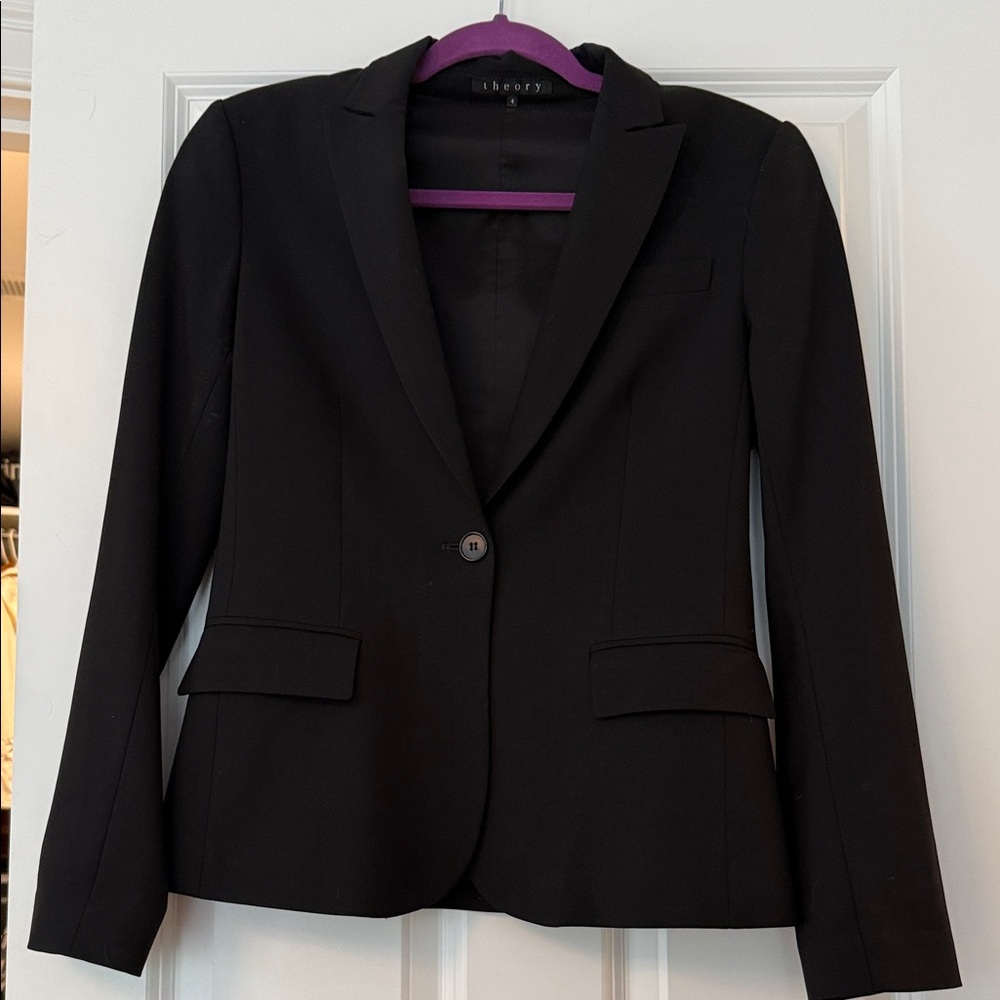 Theory Black Wool Single-Button Tailored Blazer